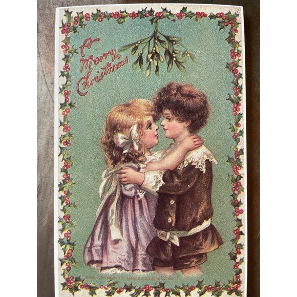 Vintage Victorian Christmas & New Year Postcards Set Girls Boys Santa Angels - Picture 11 of 11